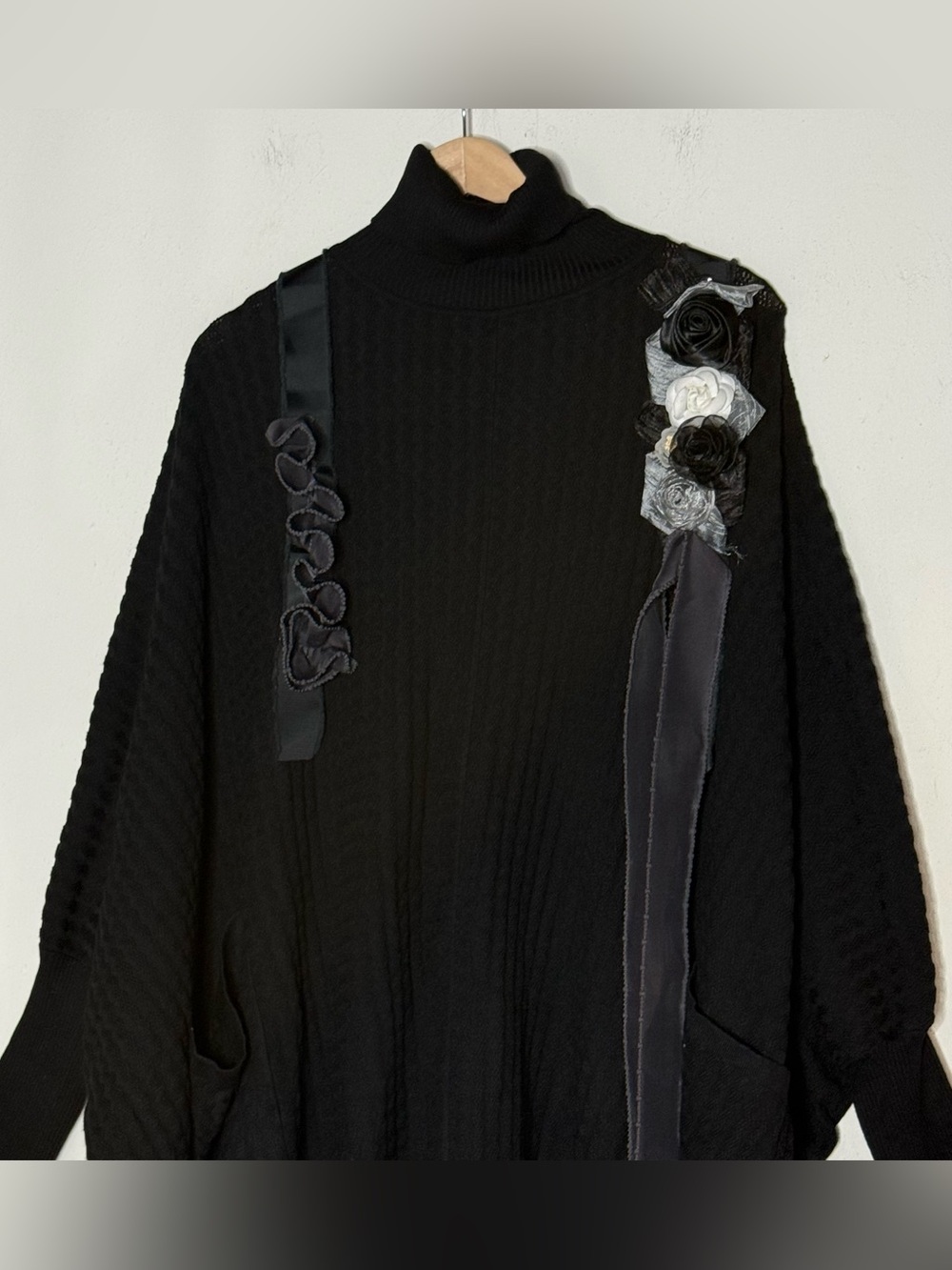 Avant Garde Oversized Embellished Mock Neck Knit High Low Sweater Dress XL Black - Picture 3 of 14